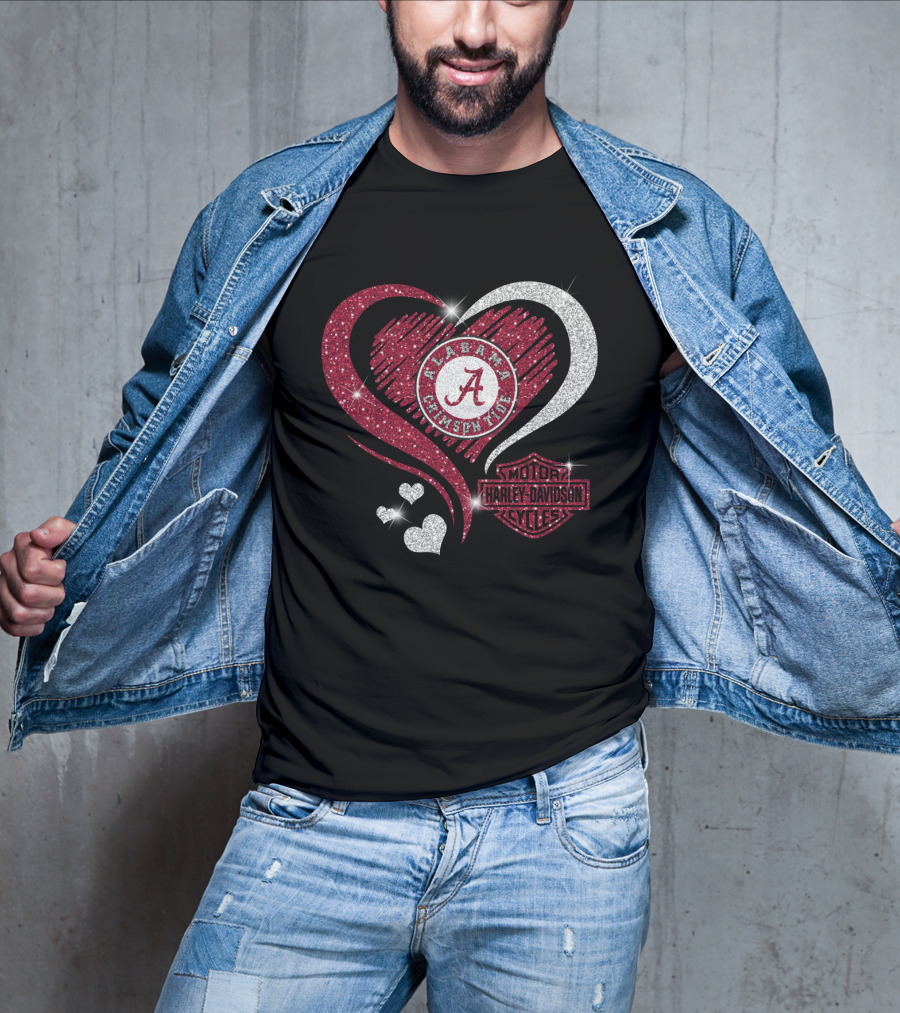 Alabama Crimson Tide Harley Davidson Heart Glitter T-Shirt