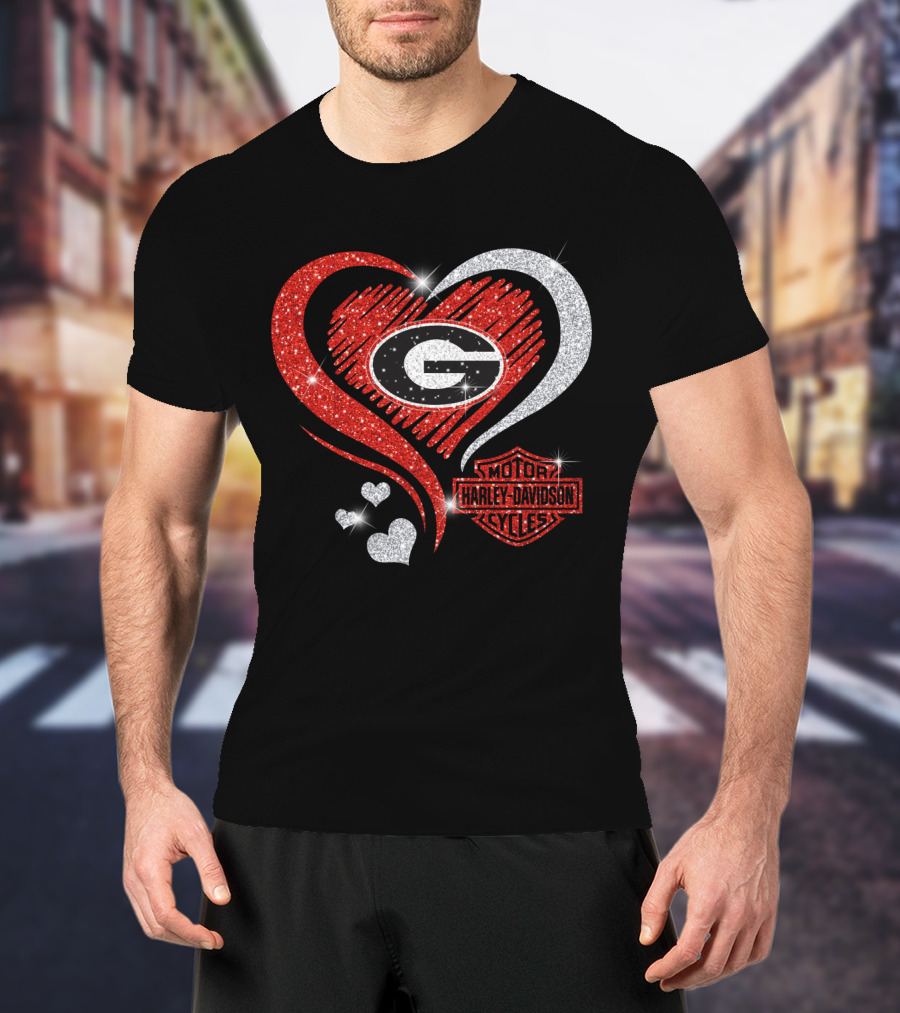 Georgia Bulldogs Harley Davidson Love Heart T-Shirt
