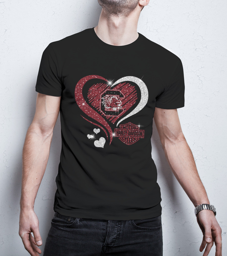 South Carolina Gamecocks Harley Davidson Heart Intertwine T-Shirt