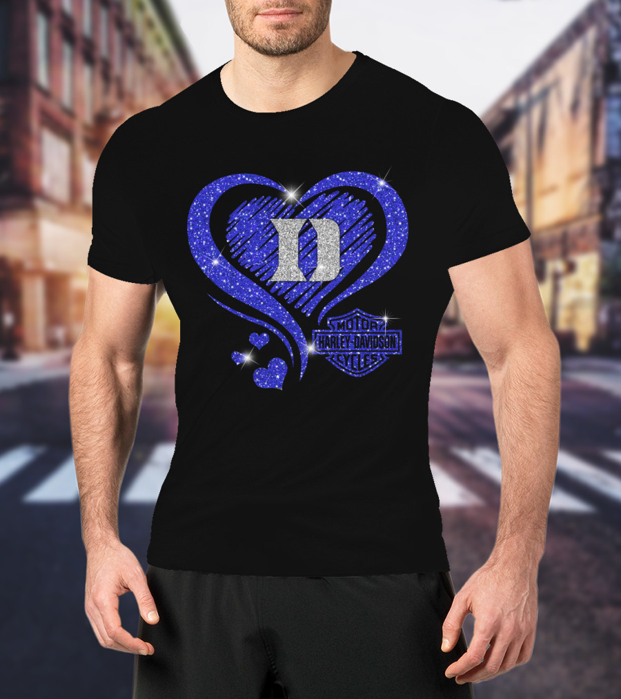 Ncaa Duke Blue Devils Harley Davidson Heart Sparkle T-Shirt