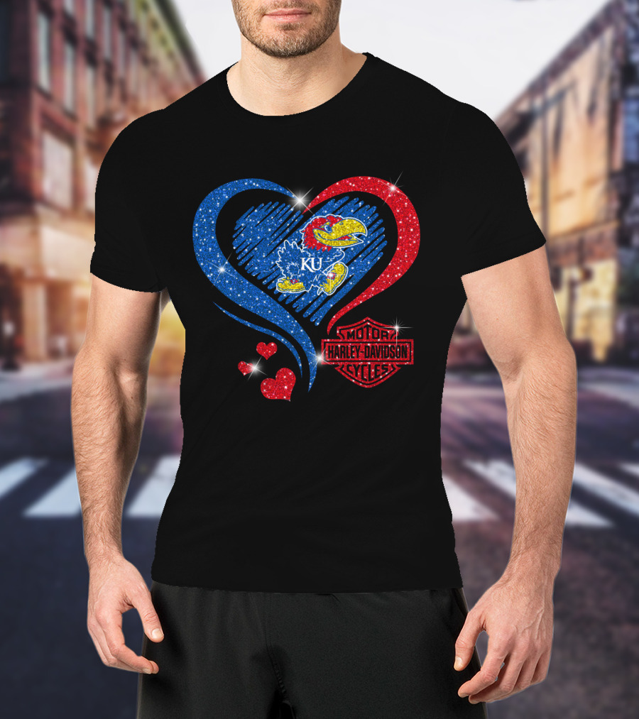Ku Heart Harley Davidson Kansas Jayhawks T-Shirt
