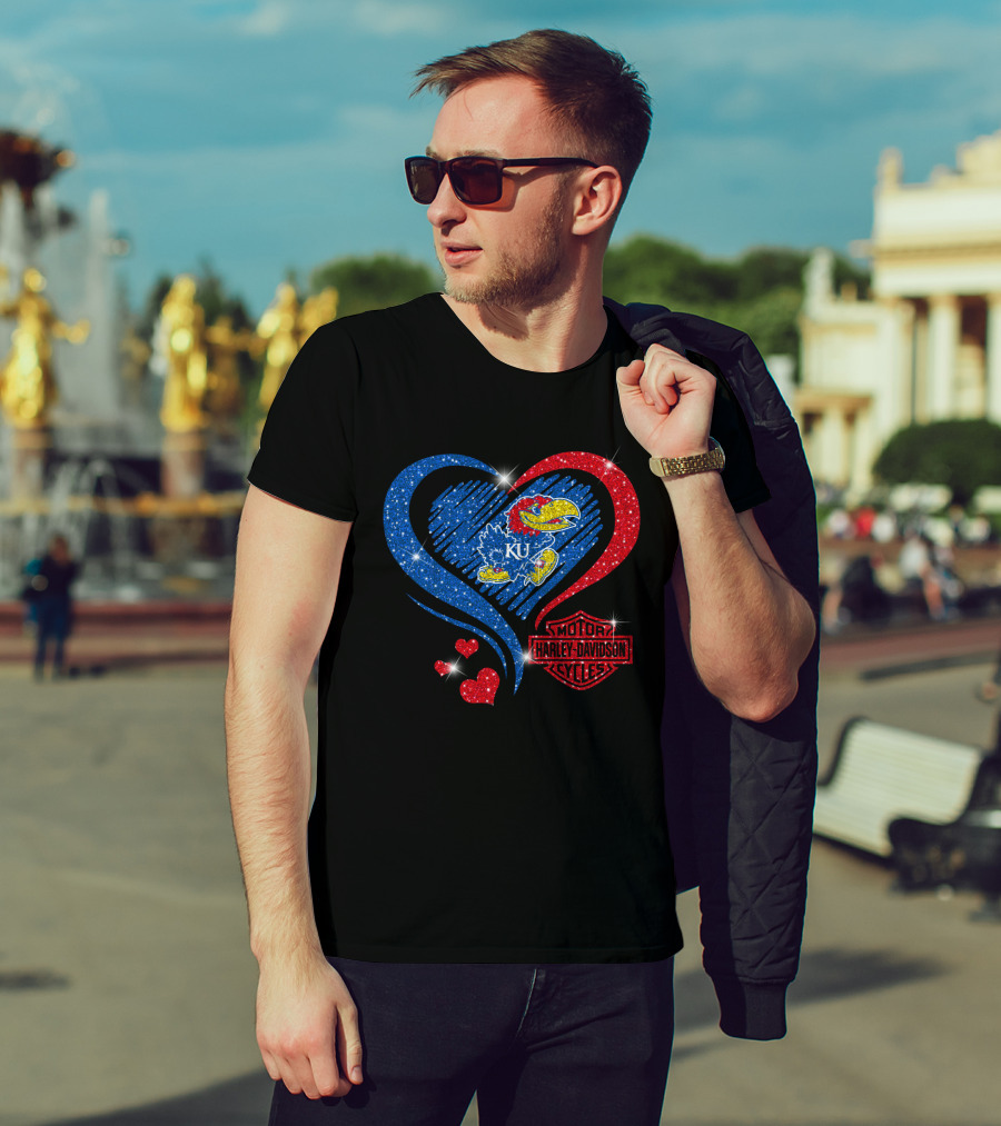 Ku Heart Harley Davidson Kansas Jayhawks T-Shirt