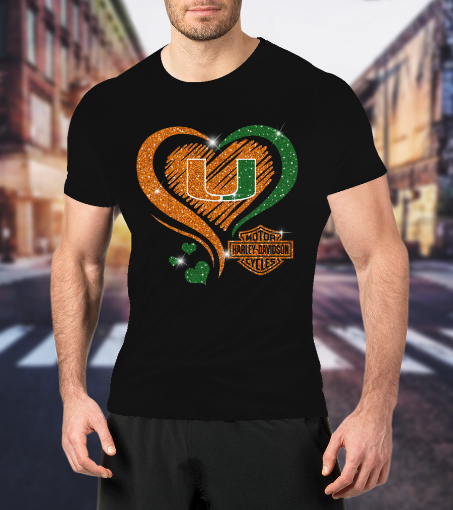 U Miami Hurricanes Heart Harley Davidson Style T-Shirt