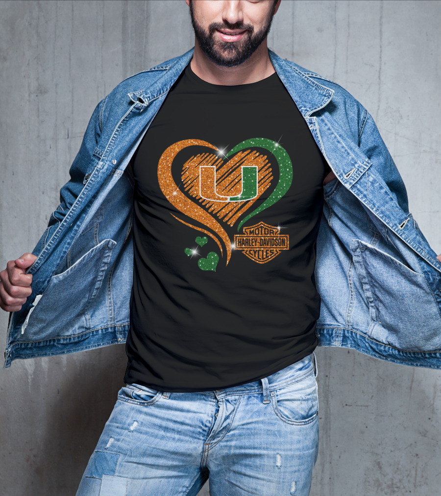 U Miami Hurricanes Heart Harley Davidson Style T-Shirt