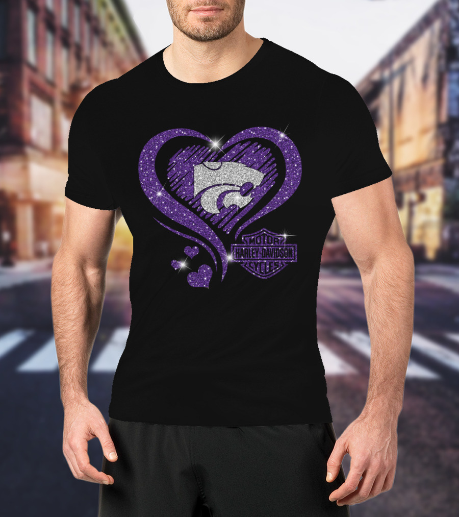 Kansas State Wildcats Harley Davidson Sparkle Heart T-Shirt