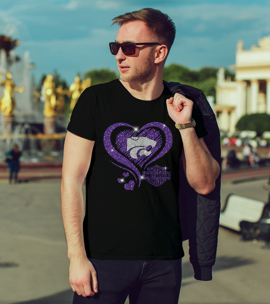 Kansas State Wildcats Harley Davidson Sparkle Heart T-Shirt