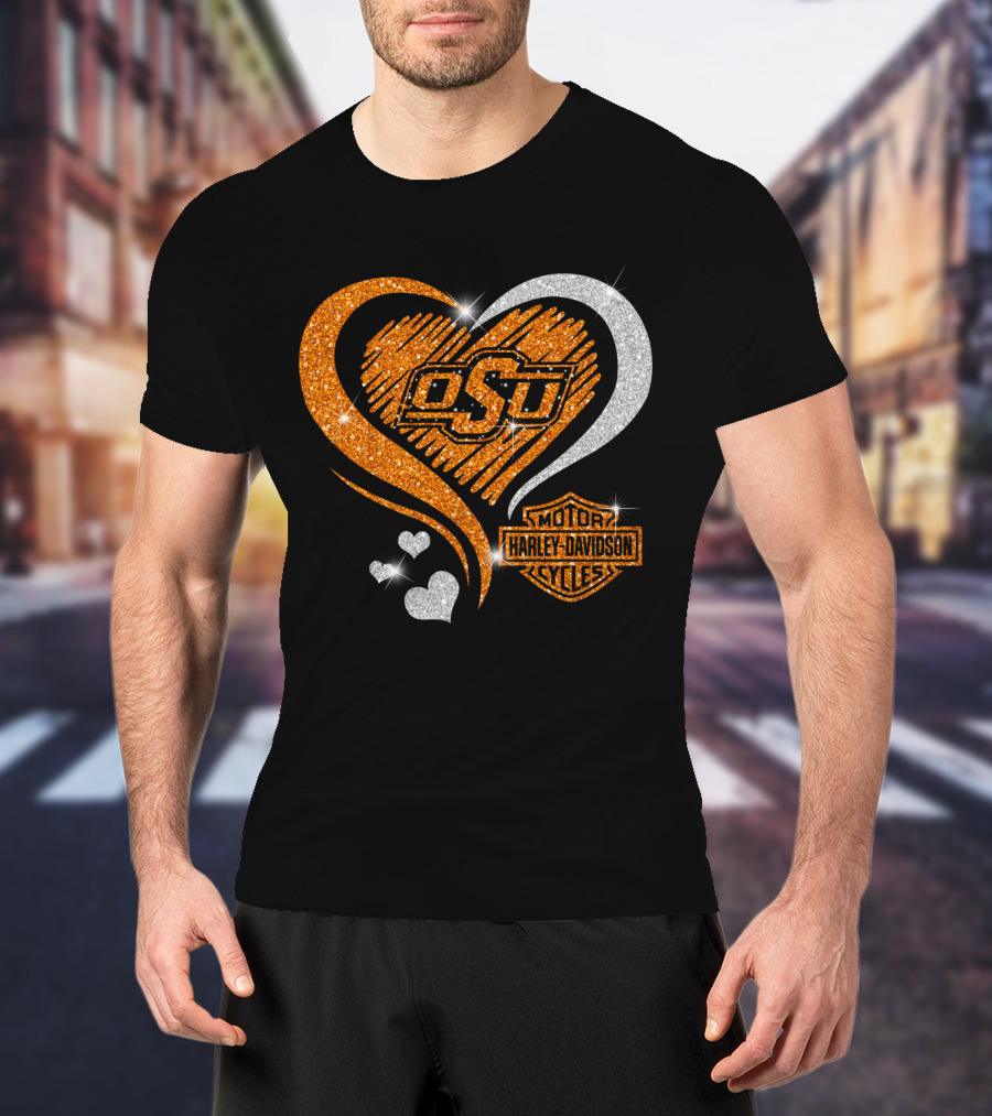 Osu Oklahoma State Cowboys Harley Davidson Heart T-Shirt