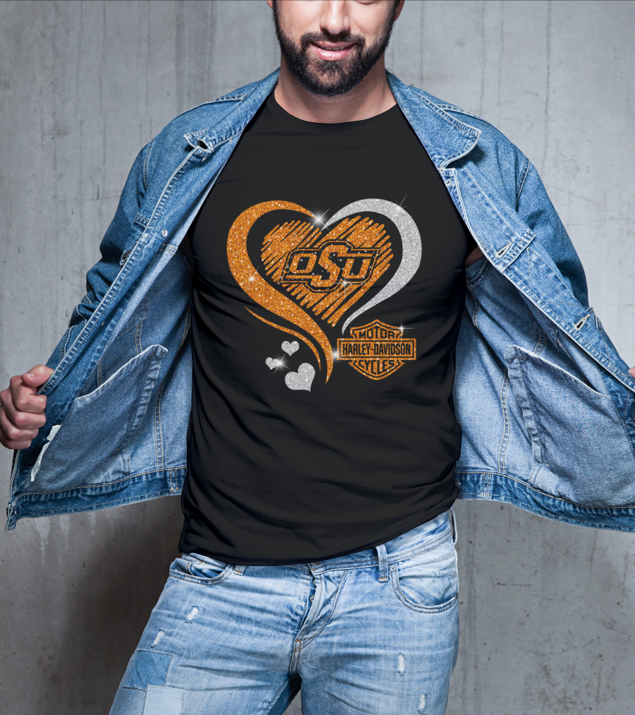 Osu Oklahoma State Cowboys Harley Davidson Heart T-Shirt