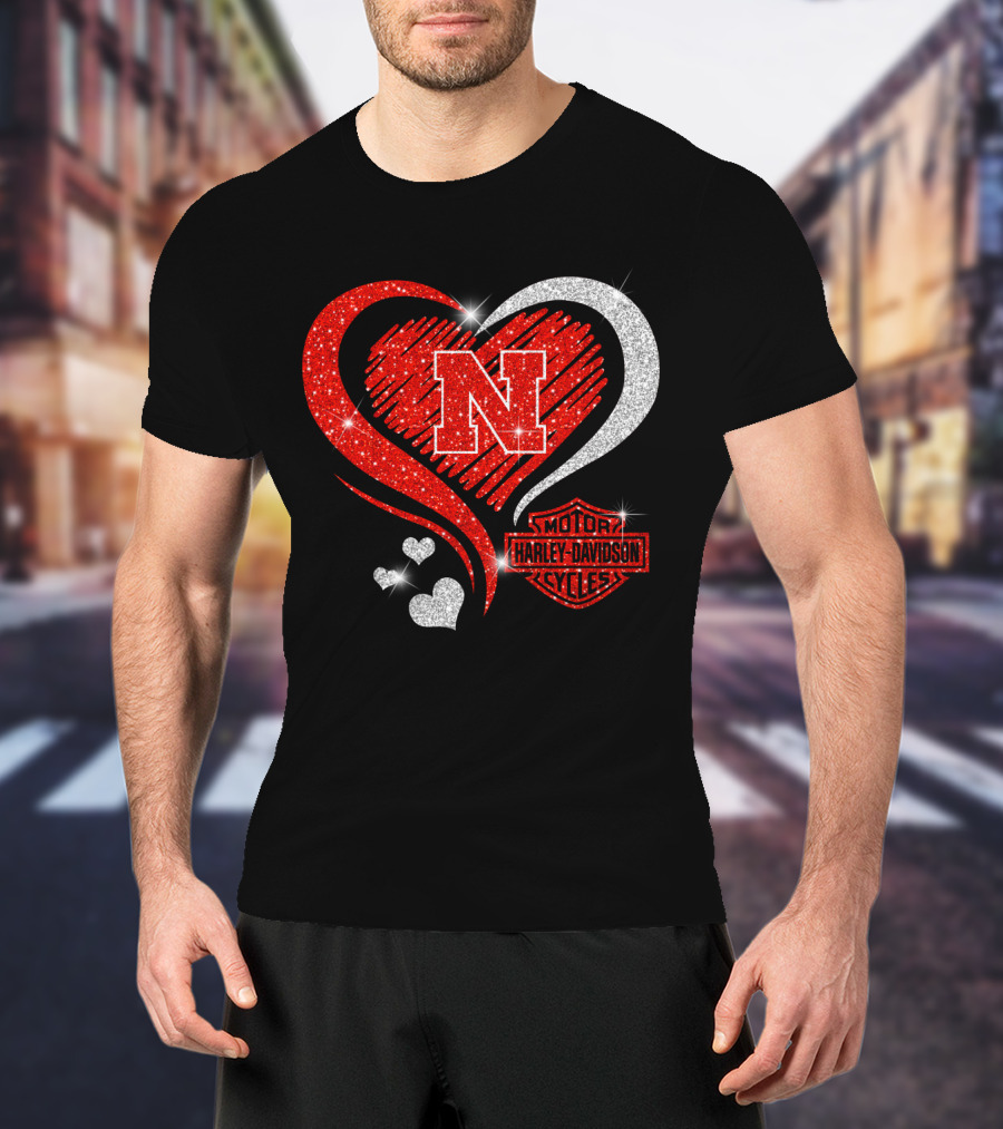Nebraska Cornhuskers N Heart Harley Davidson Motor Cycles T-Shirt