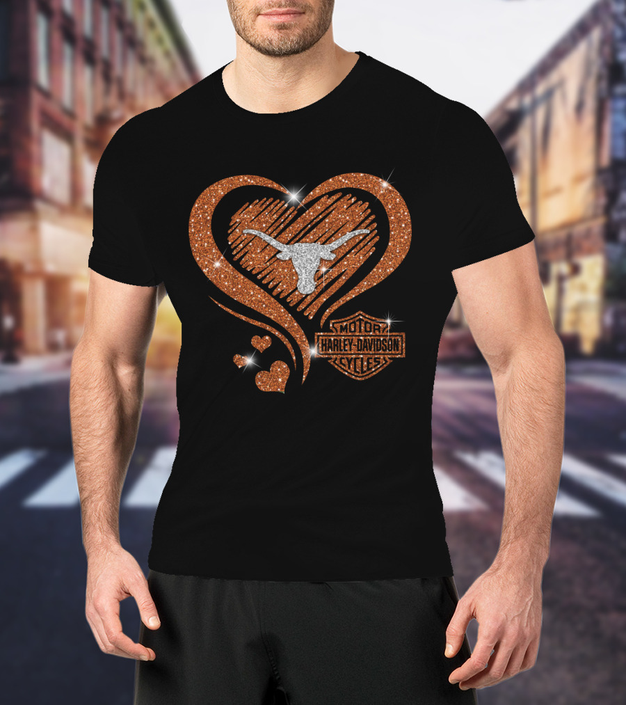 Texas Longhorns Harley Davidson Heart T-Shirt
