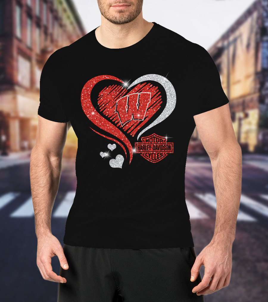 Wisconsin Badgers Harley Davidson Heart T-Shirt