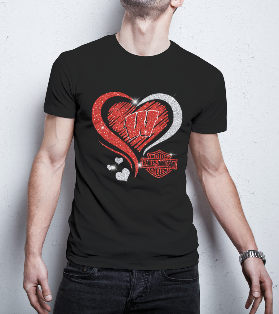 Wisconsin Badgers Harley Davidson Heart T-Shirt