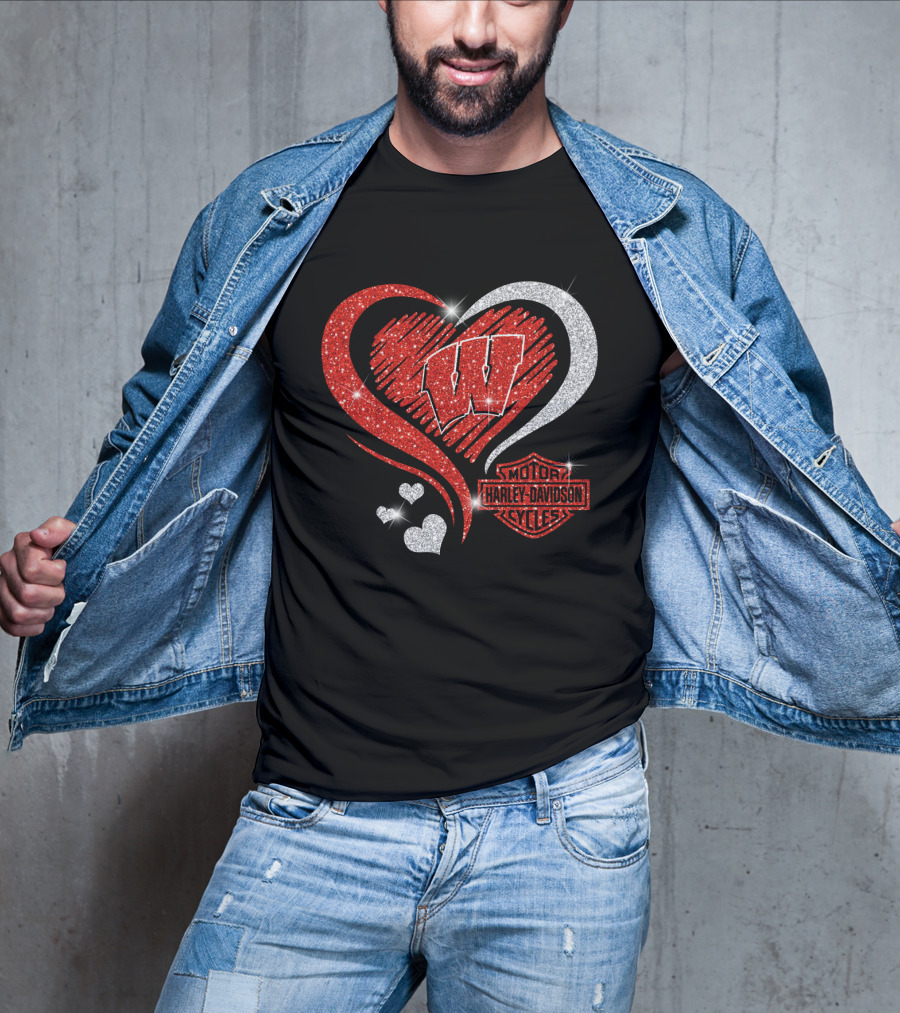 Wisconsin Badgers Harley Davidson Heart T-Shirt