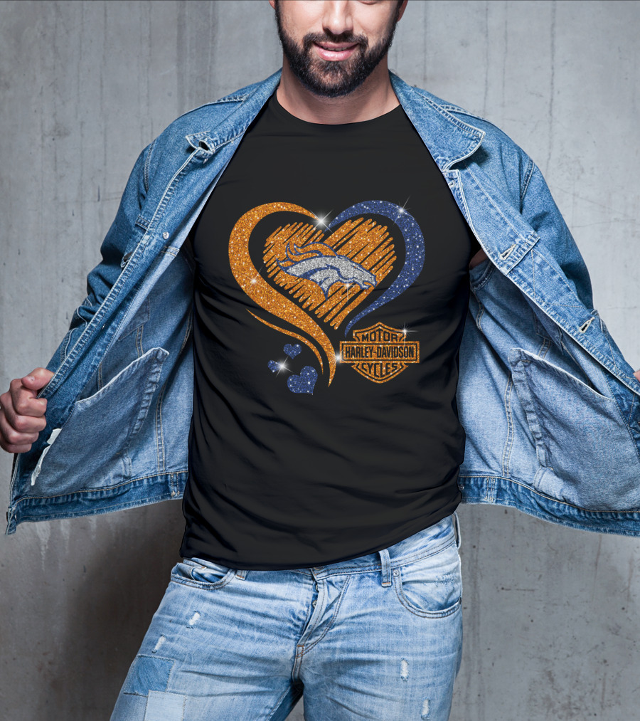 Denver Broncos Harley Davidson Heart T-Shirt