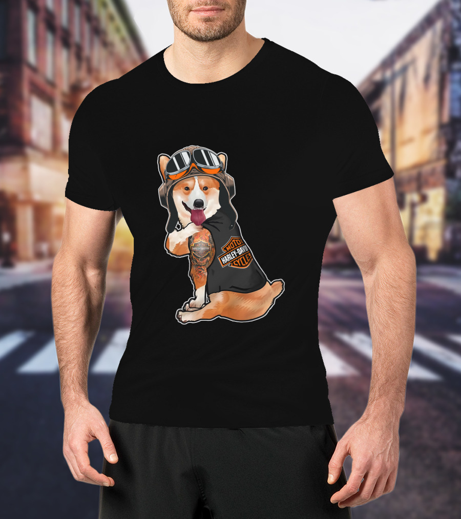 Hd Tatoo Corgi Harley Davidson Moto T-Shirt