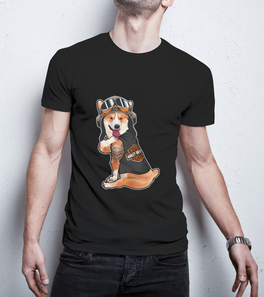 Hd Tatoo Corgi Harley Davidson Moto T-Shirt