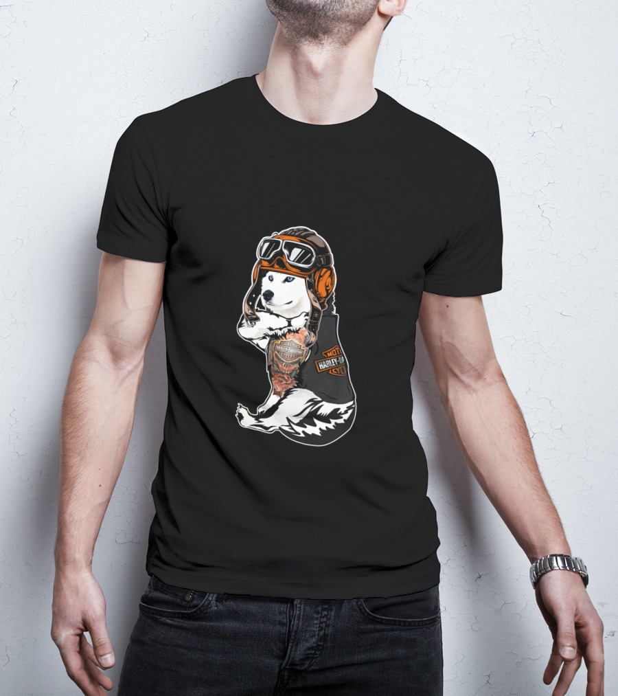Harley Davidson Biker Husky With Hd Tattoo T-Shirt