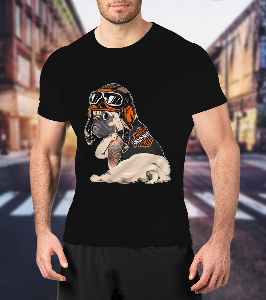 Hd Tattoo Pug Harley Davidson Motorcycle T-Shirt
