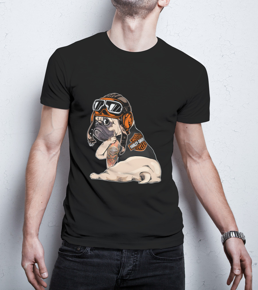 Hd Tattoo Pug Harley Davidson Motorcycle T-Shirt