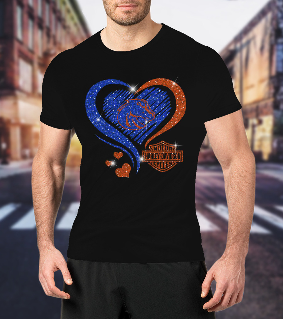 Boise State Broncos Heart Harley Davidson Cycles Sparkle T-Shirt