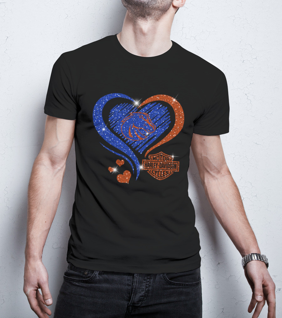 Boise State Broncos Heart Harley Davidson Cycles Sparkle T-Shirt