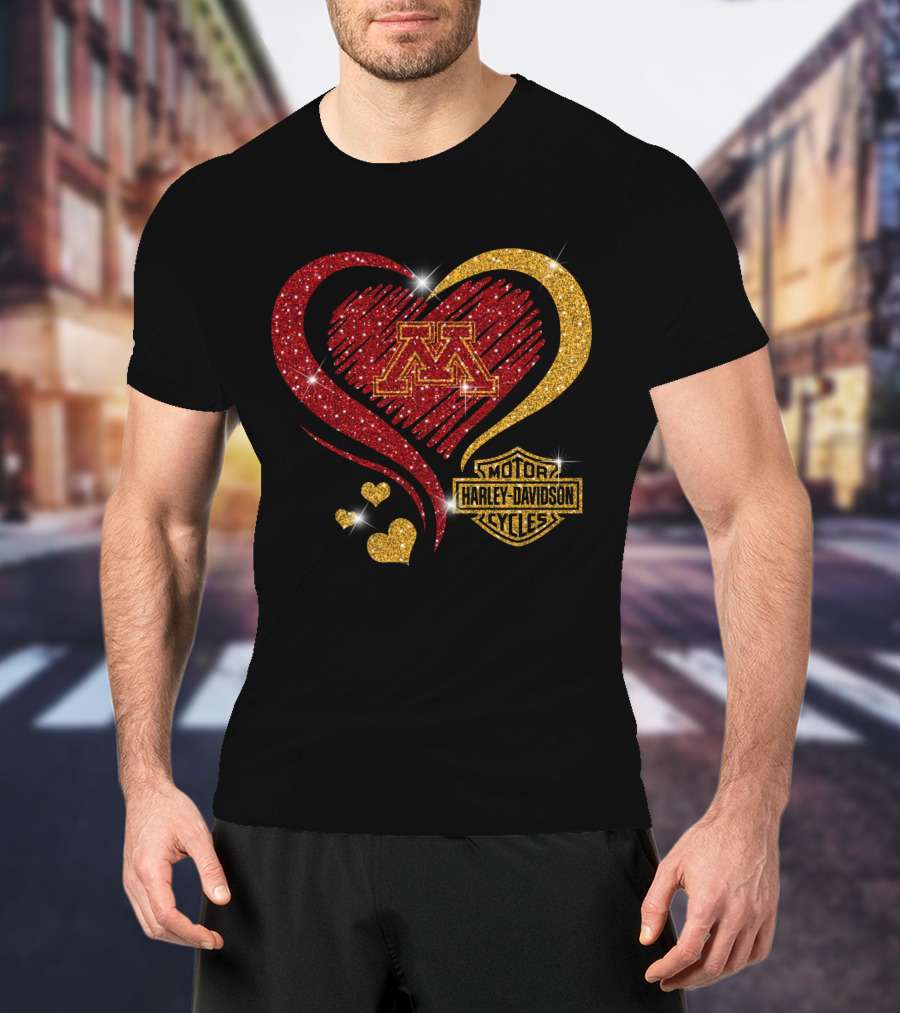 Minnesota Golden Gophers Heart Motor Harley Davidson Cycles T-Shirt