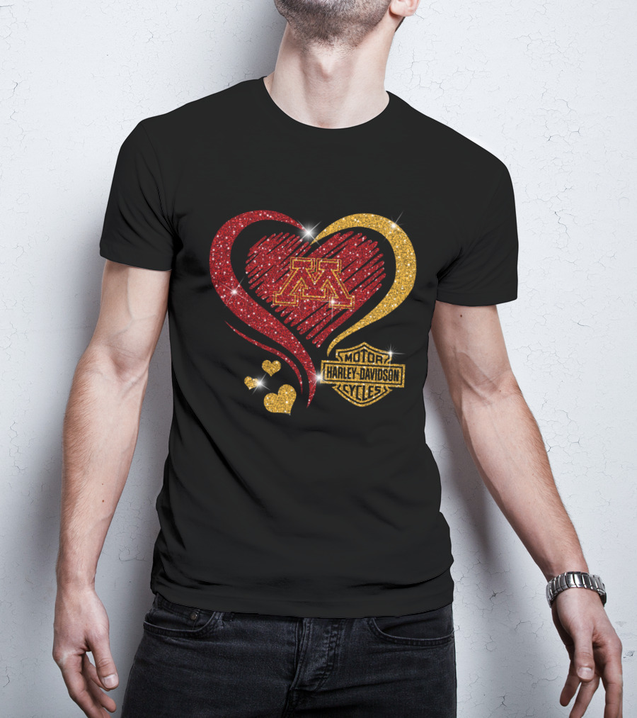 Minnesota Golden Gophers Heart Motor Harley Davidson Cycles T-Shirt