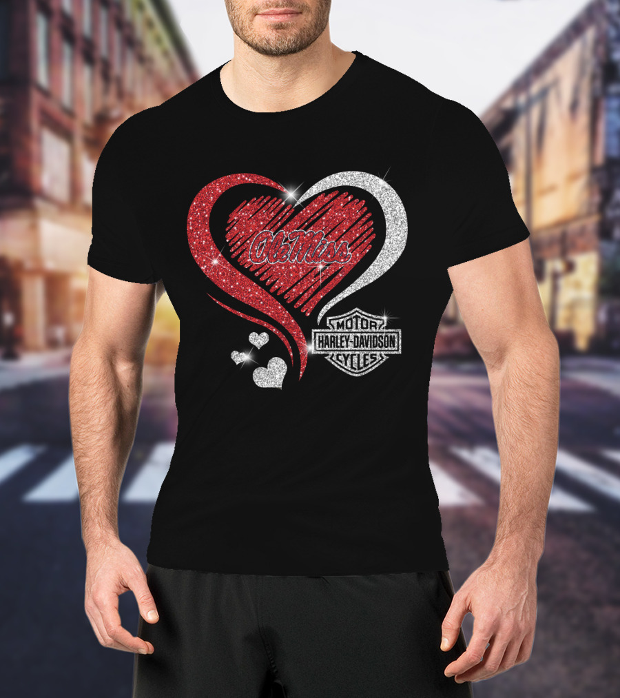Ole Miss Rebels Heart Harley Davidson Cycles T-Shirt