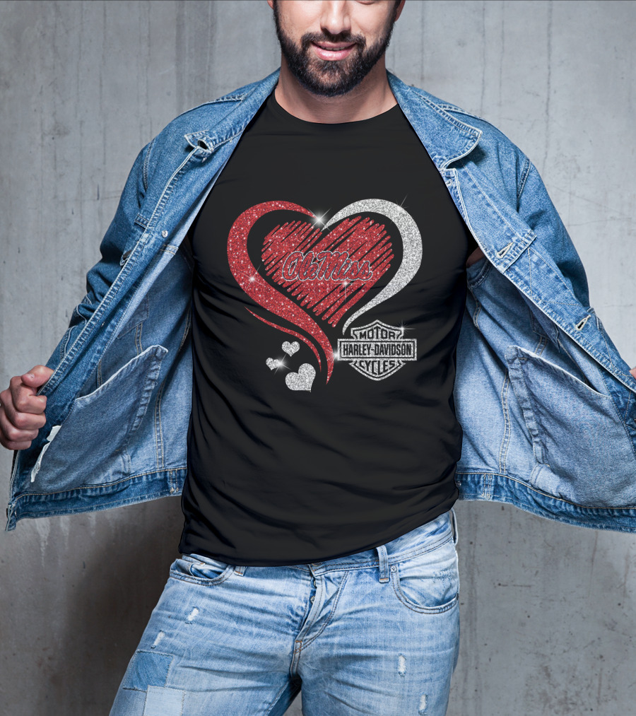 Ole Miss Rebels Heart Harley Davidson Cycles T-Shirt