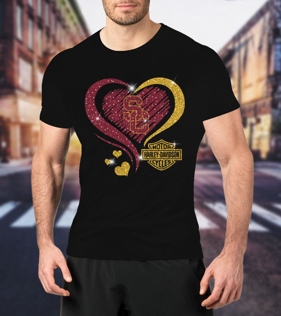 0306Hd Usc Trojans Sc Heart Harley Davidson Motor Cycles T-Shirt