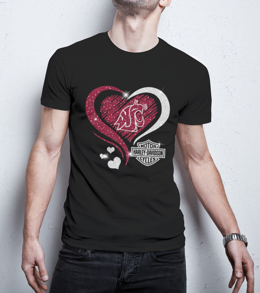 0306Hd Washington State Cougars Wsu Motor Harley Davidson Cycles Sparkling Heart Theme T-Shirt