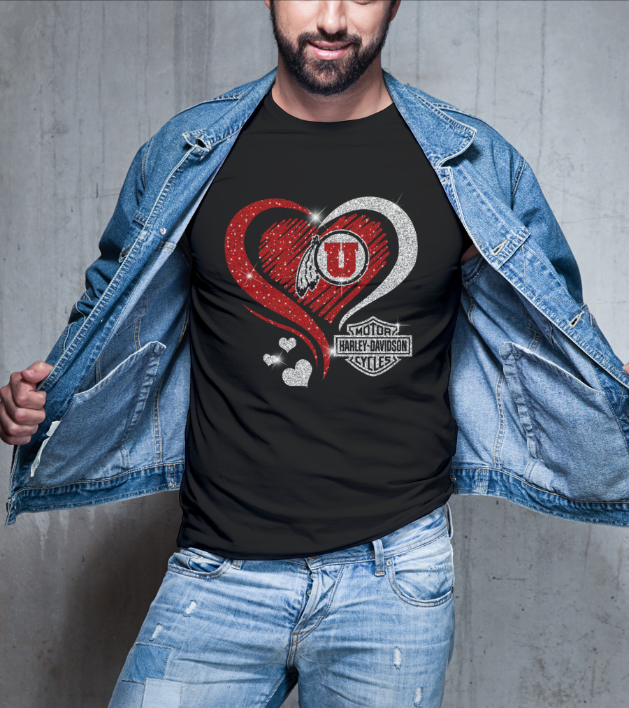 Utah Utes Harley Davidson Heart T-Shirt