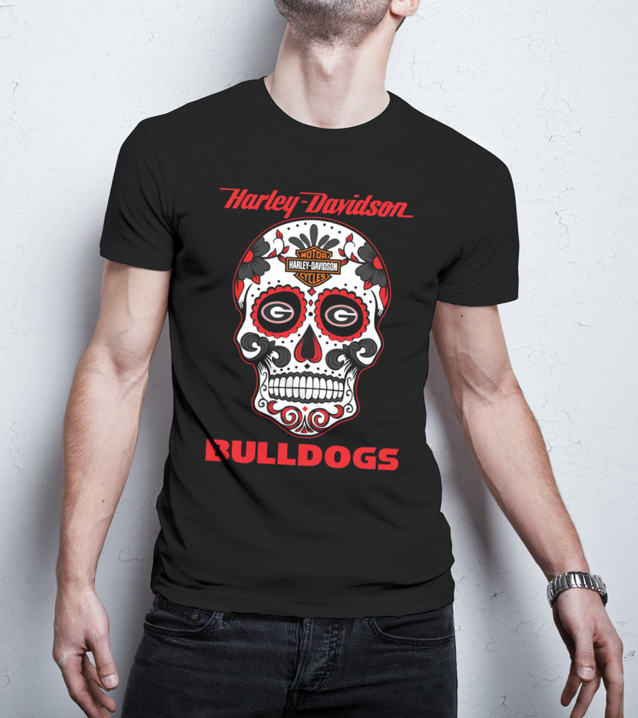 Harley Davidson Motor Cycles Georgia Bulldogs Sugar Skull T-Shirt