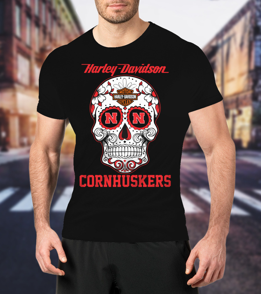 Harley Davidson Nebraska Cornhuskers Sugar Skull T-Shirt