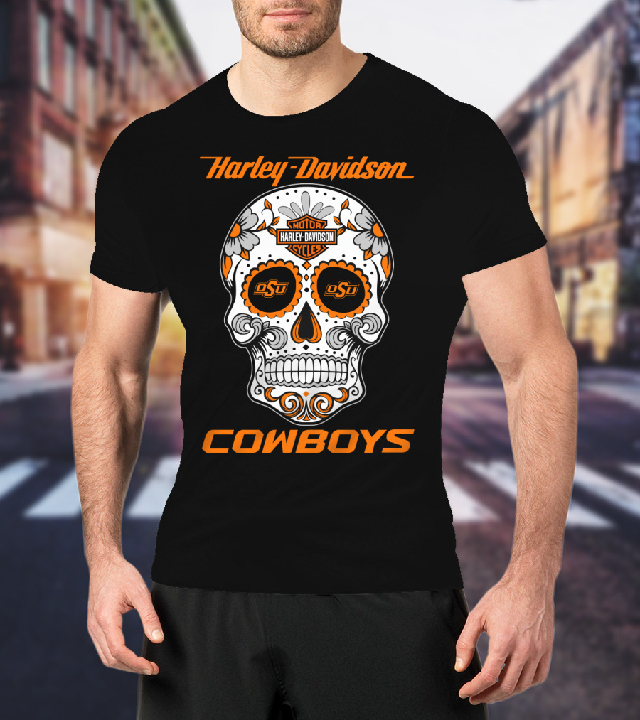 Harley Davidson Oklahoma State University Cowboys Skull Osu T-Shirt