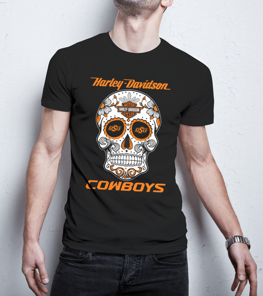 Harley Davidson Oklahoma State University Cowboys Skull Osu T-Shirt