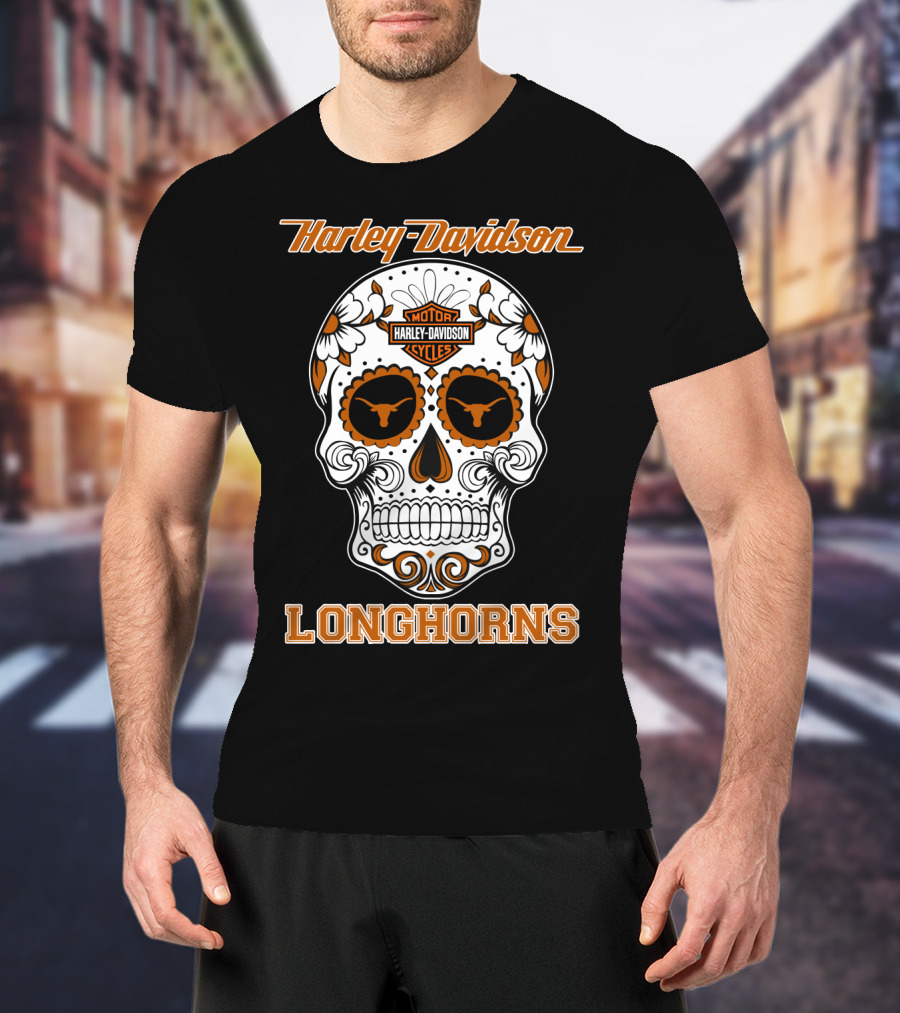 Harley Davidson Texas Longhorns Skull T-Shirt