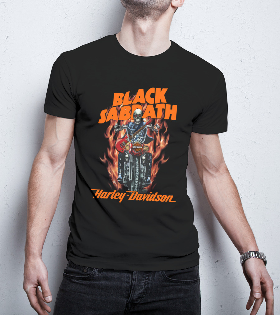 Black Sabbath Harley Davidson Skeleton Guitar Flames T-Shirt
