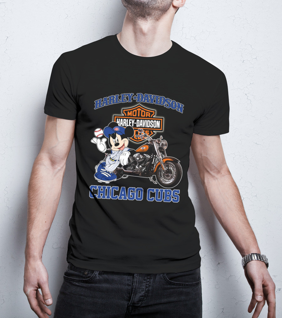 Harley Davidson Motor Mickey Baseball Chicago Cubs T-Shirt