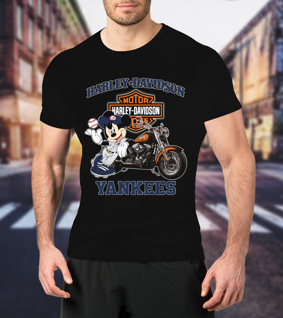 Harley Davidson New York Yankees Mickey Mouse Baseball Moto T-Shirt