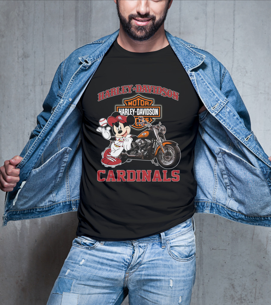 Harley Davidson St Louis Cardinals Mickey Mouse Motorcycle T-Shirt