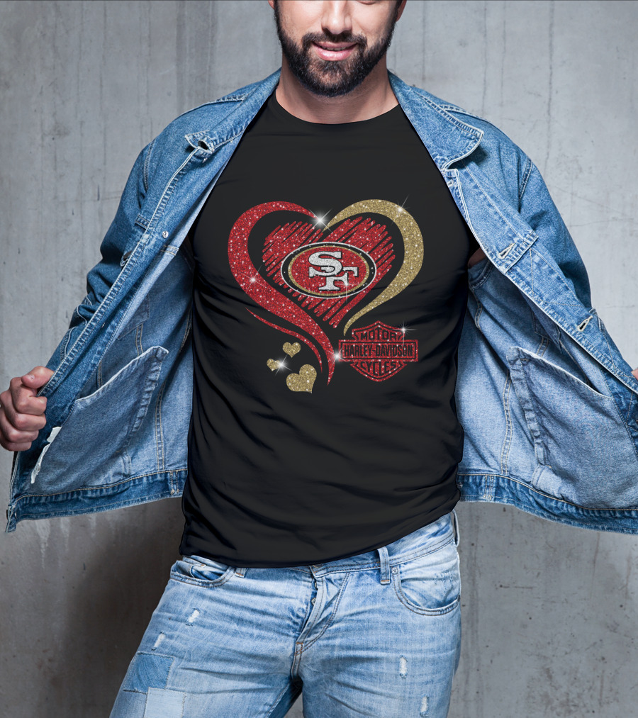 San Francisco 49ers Heart Harley Davidson Motorcycles Style T-Shirt