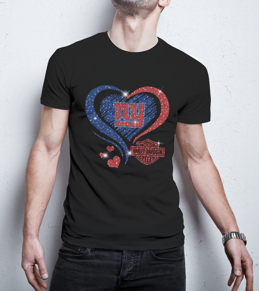 Hd Nfl New York Giants Ny Heart Harley Davidson Motor Cycles T-Shirt