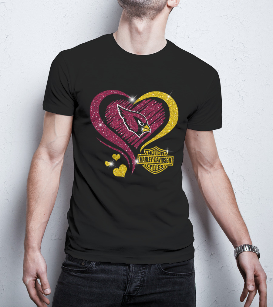 Arizona Cardinals Love Heart Harley Davidson Motor Cycles T-Shirt