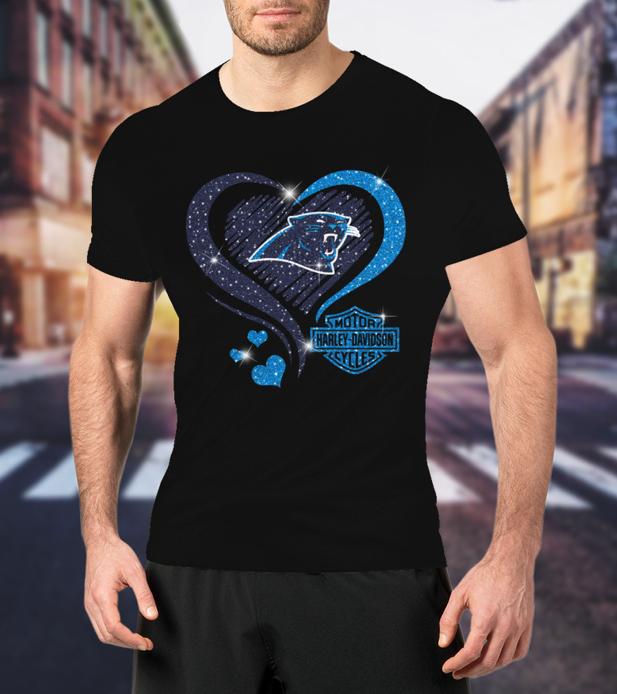 Carolina Panthers Heart Harley Davidson Cycles T-Shirt