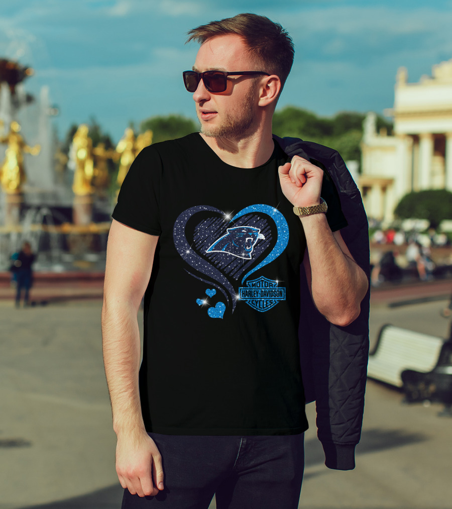 Carolina Panthers Heart Harley Davidson Cycles T-Shirt