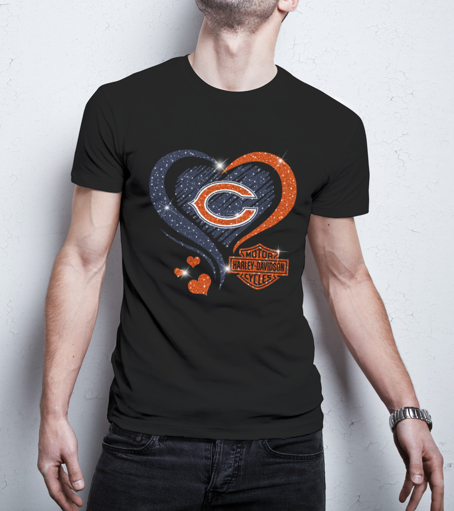 Chicago Bears Harley Davidson Heart T-Shirt
