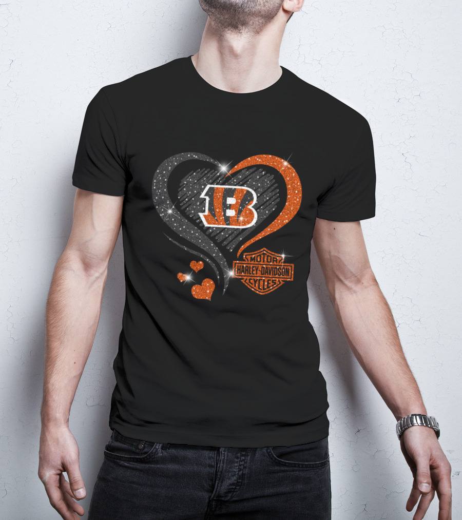 Cincinnati Bengals Harley Davidson Heart T-Shirt