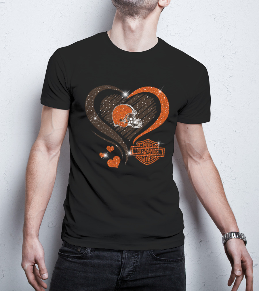 Harley Davidson Cleveland Browns Heart T-Shirt