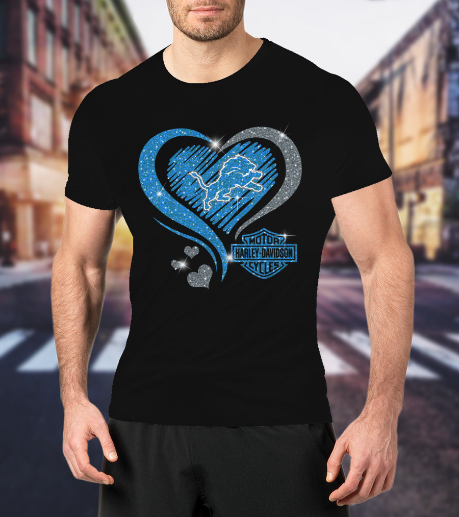 Hd Ll Detroit Lions Harley Davidson Cycles Sparkle Heart T-Shirt
